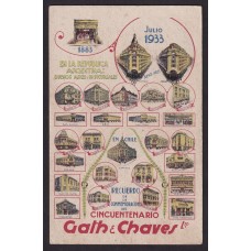 GATH y CHAVES 1933 ANTIGUA TARJETA POSTAL PUBLICITARIA CON LAS SUCURSALES DE ARGENTINA Y CHILE, RARISIMA